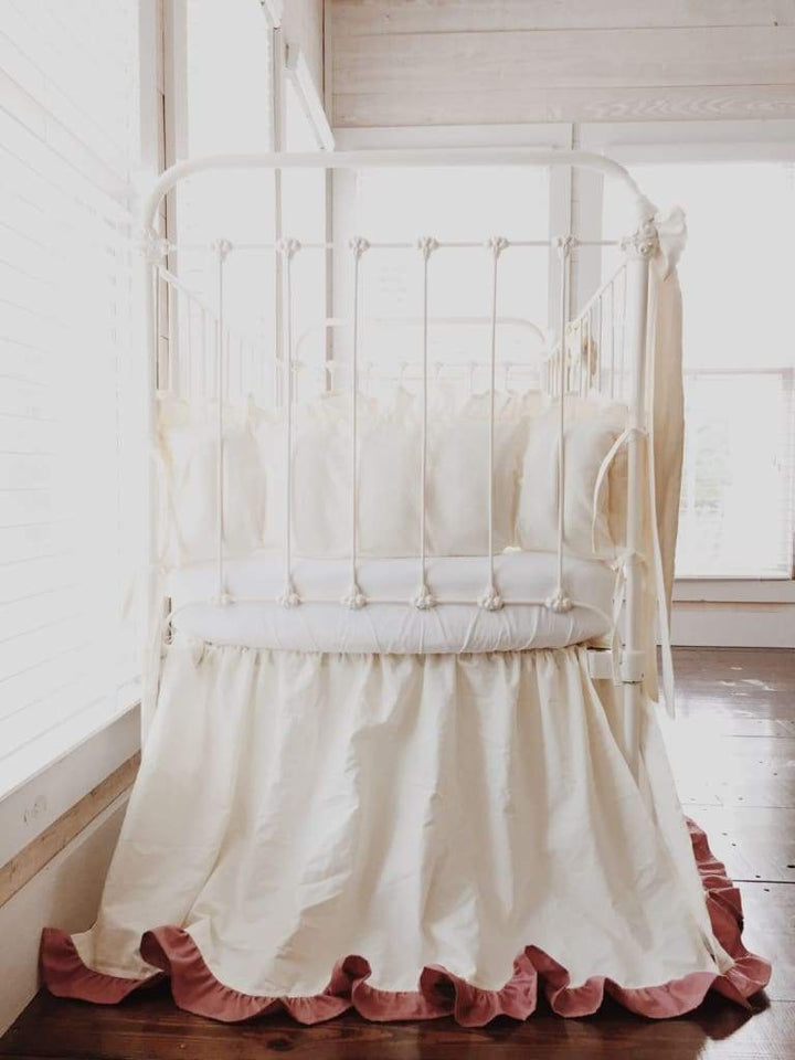 Ivory and Blush Ruffled Crib Bedding Set - High Cotton Textile 