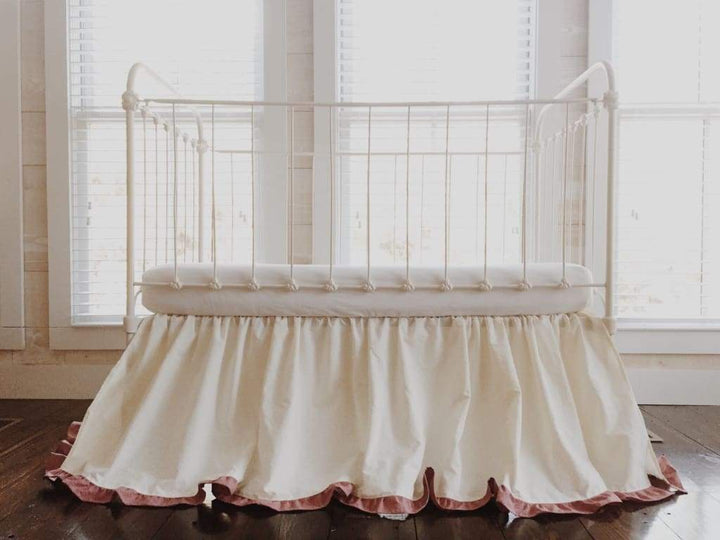 Ivory and Blush Ruffled Crib Skirt for Baby Girls handmade heirloom nursery - High Cotton Textile