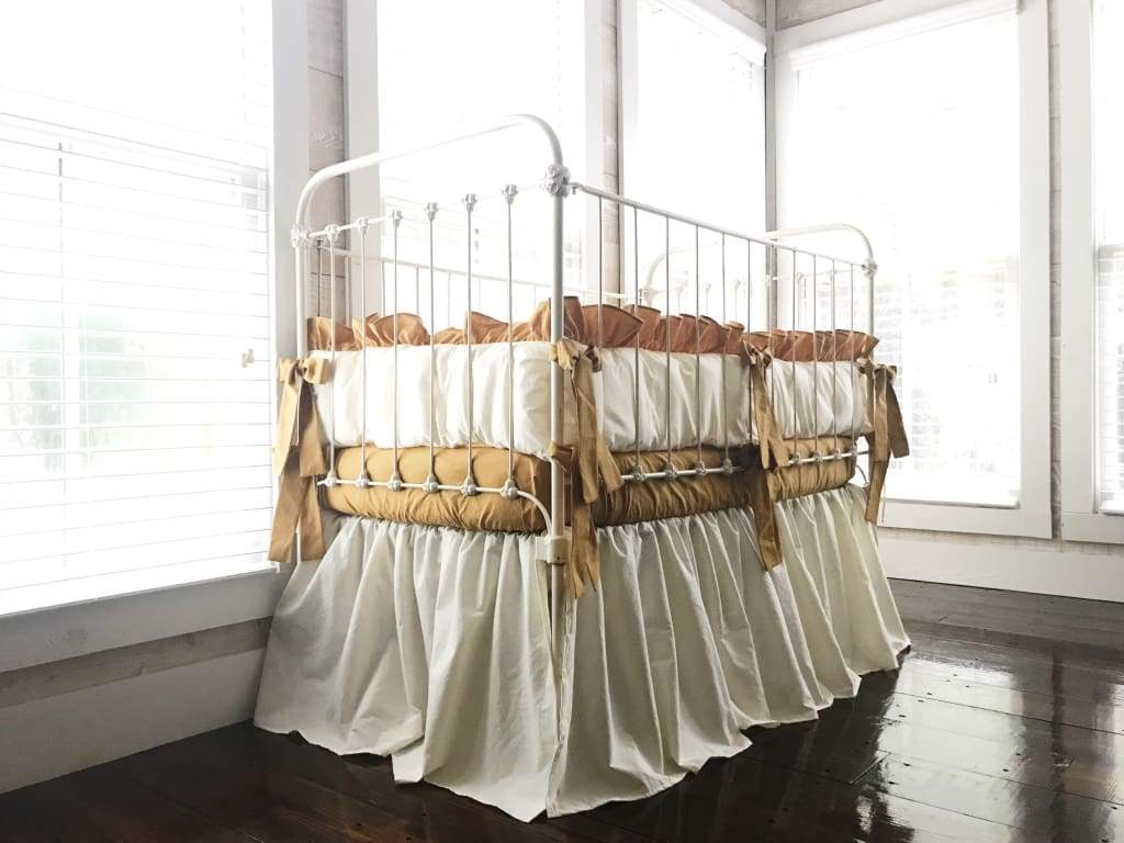 Ivory and Gold Farmhouse Crib Bedding Set High Cotton Textile