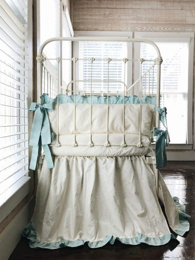 Ivory and Mist | Ruffled Crib Bedding Set