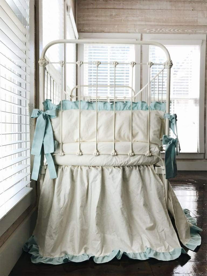 Ivory + Mist | Ruffled Crib Bedding Set