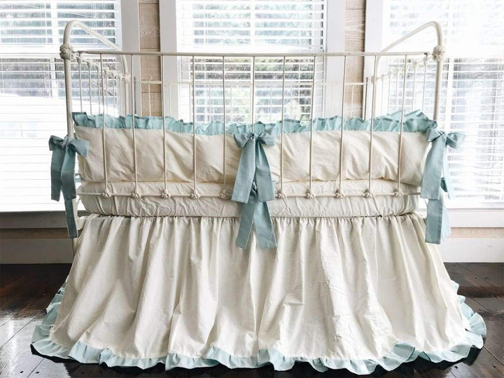 Ivory + Mist | Ruffled Crib Bedding Set