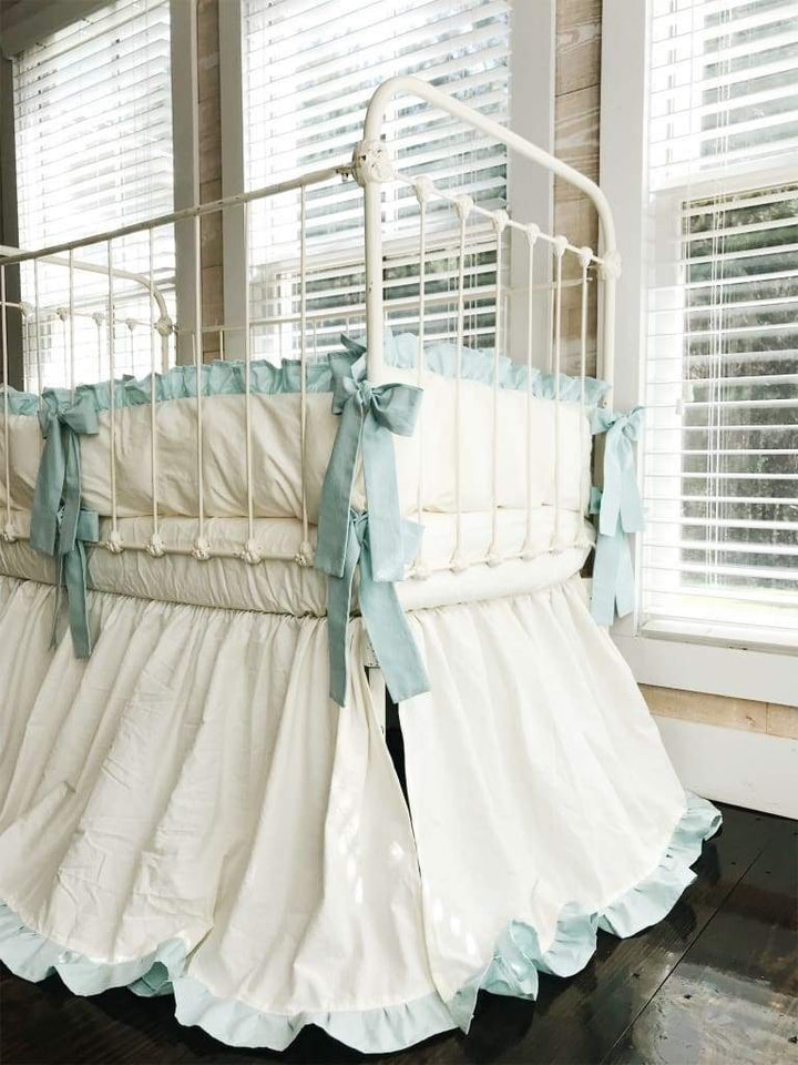Ivory and Mist | Ruffled Crib Bedding Set