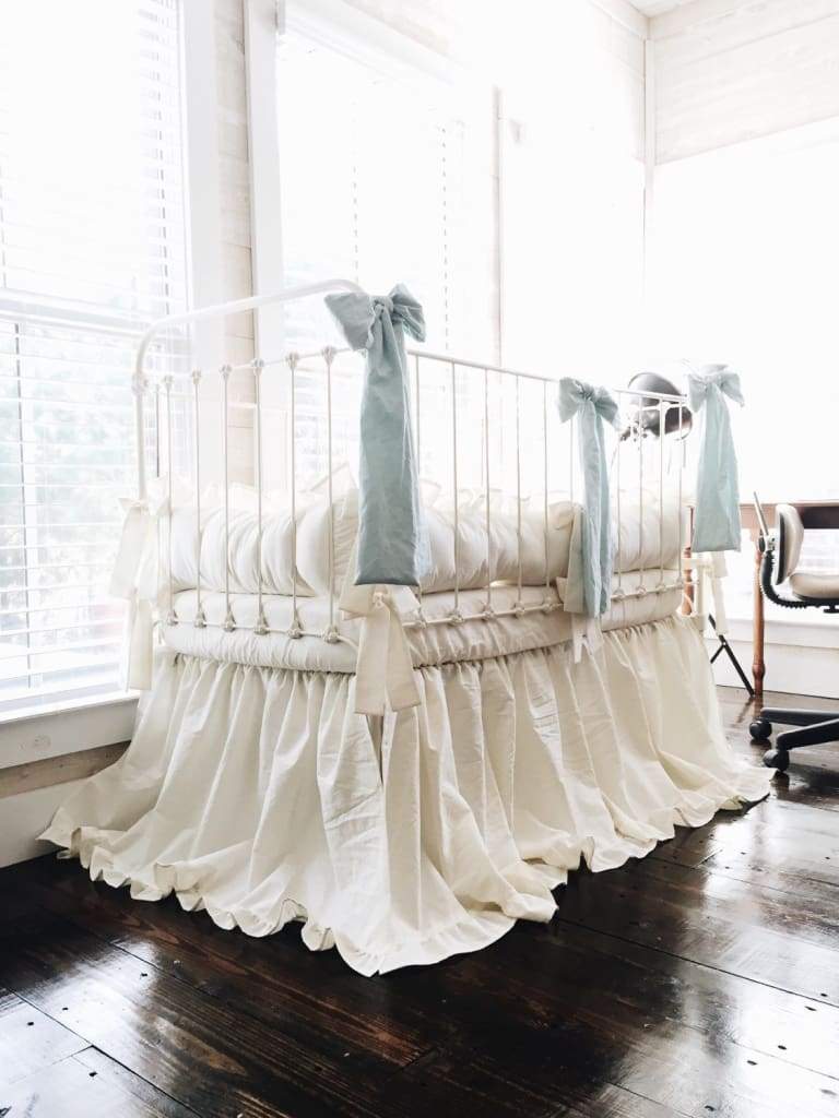 Ivory + Mist | Ruffled Crib Bedding Set