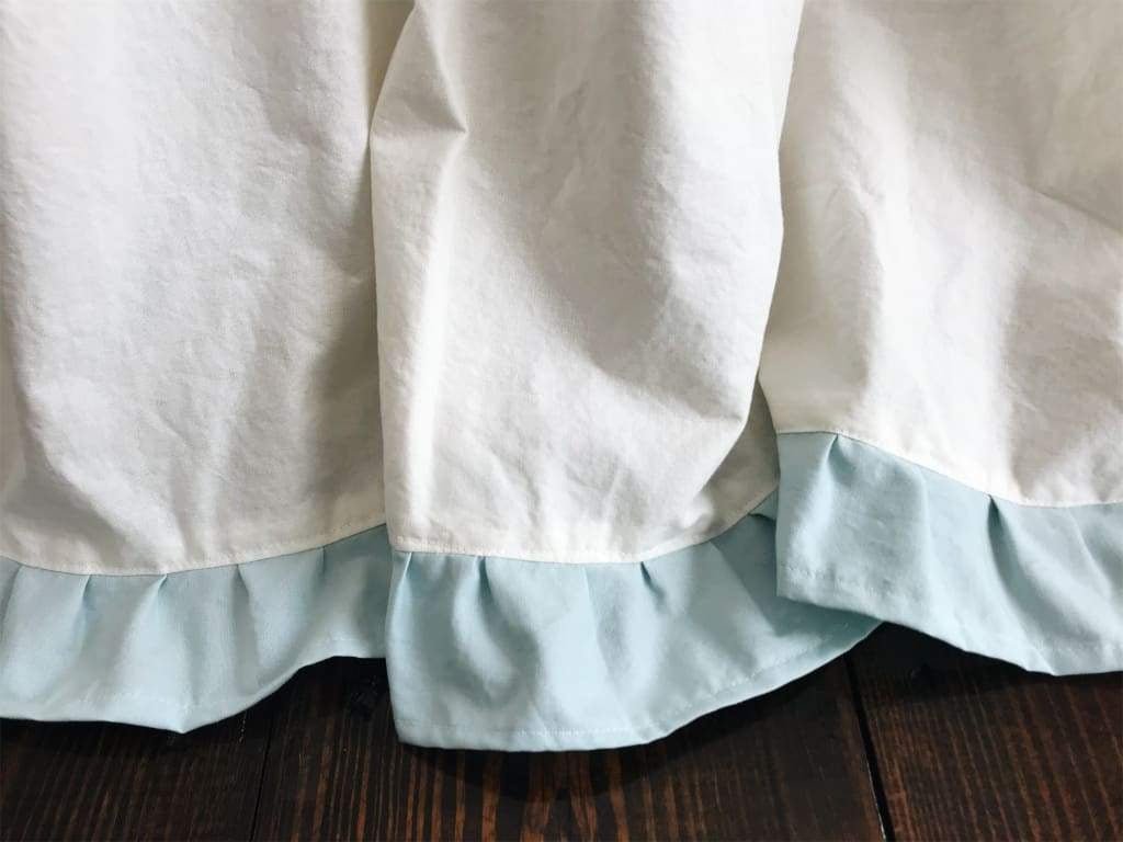 Ivory and Mist Ruffled Crib Skirt handmade heirloom nursery - High Cotton Textile