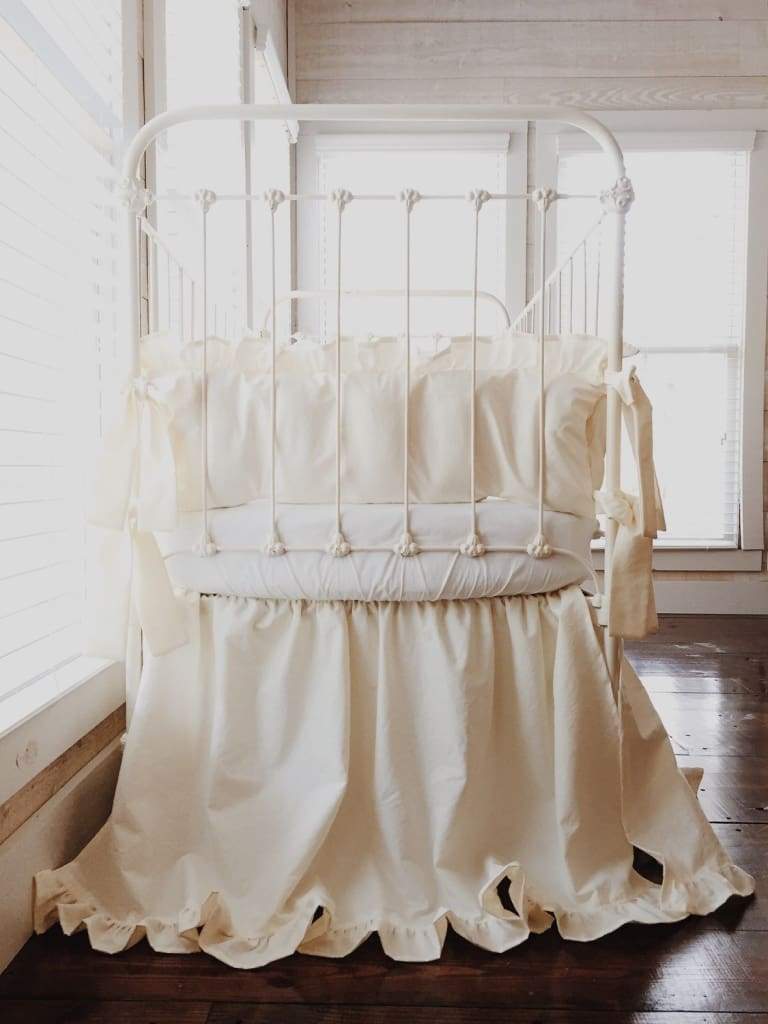 Ivory Ruffled Crib Bedding Set for Baby Boy or Girl - High Cotton Textile 