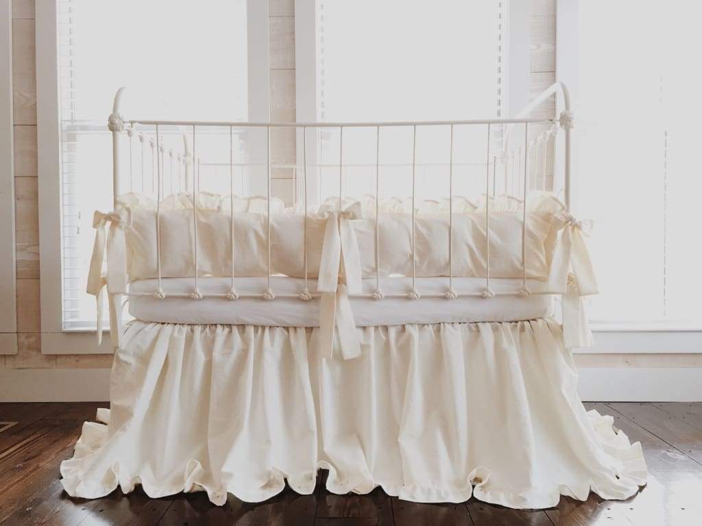 Ivory Ruffled Crib Bedding Set for Baby Boy or Girl - High Cotton Textile 