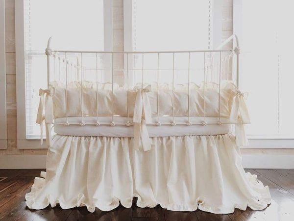 Ivory Ruffled Crib Bedding Set for Baby Boy or Girl High Cotton Textile