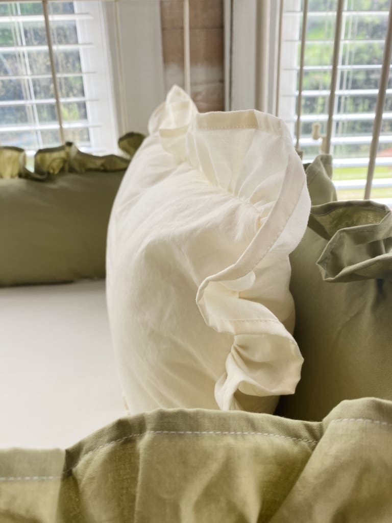 Ivory Ruffled Crib Pillow handmade heirloom nursery - High Cotton Textile