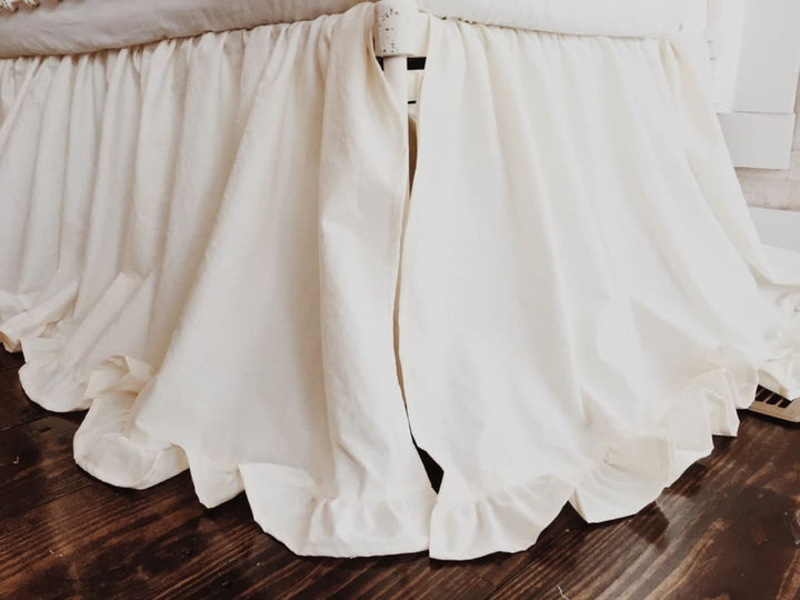 Ivory Ruffled Crib Skirt handmade heirloom nursery - High Cotton Textile