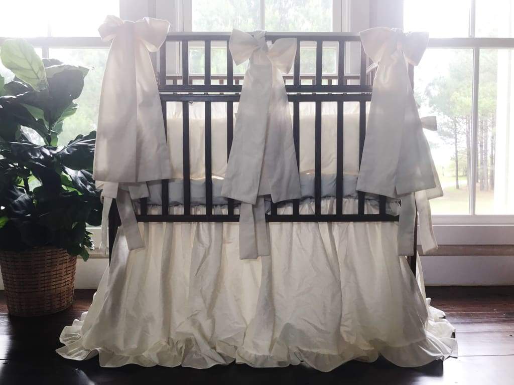 Ivory Ruffled Mini Crib Bedding Set and Large Crib Bows - High Cotton Textile 