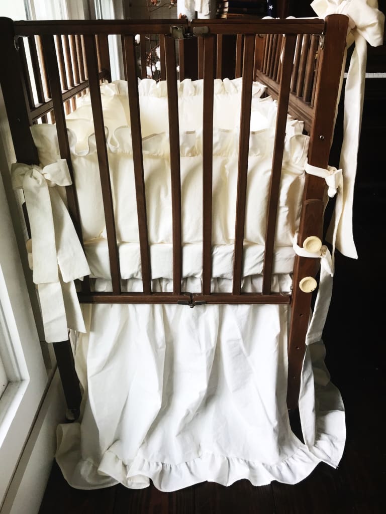 Ivory | Ruffled Mini Crib Bedding Set and Large Crib Bows