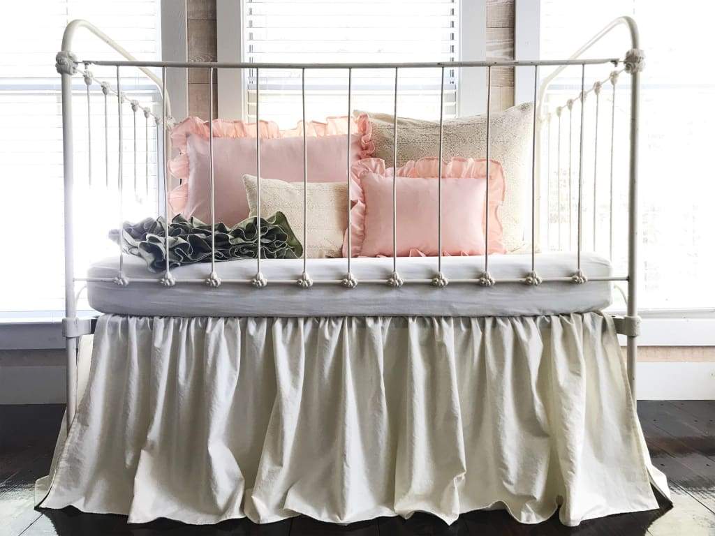 Ivory with Pink and Sage Simple Crib Bedding Set for Girls High