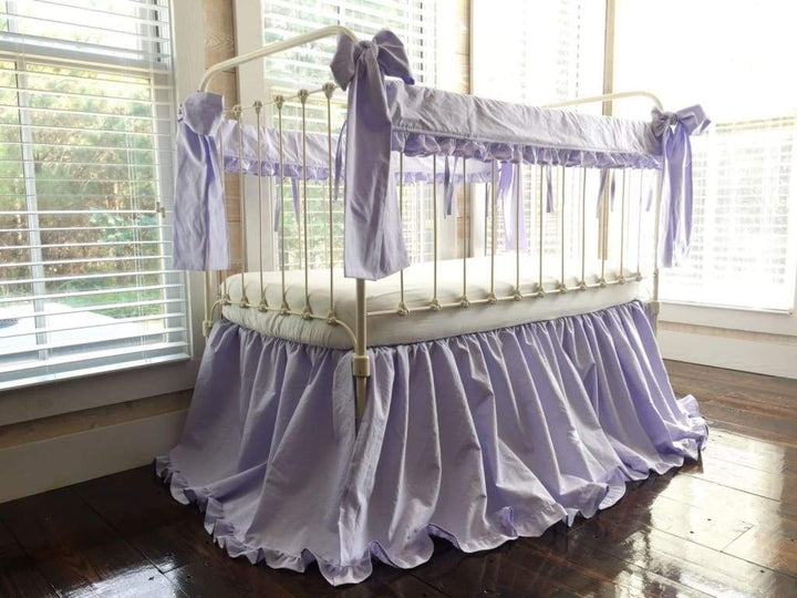Lavender Ruffled Crib Bedding Set with Rail Covers, Skirt & Bows handmade heirloom nursery - High Cotton Textile