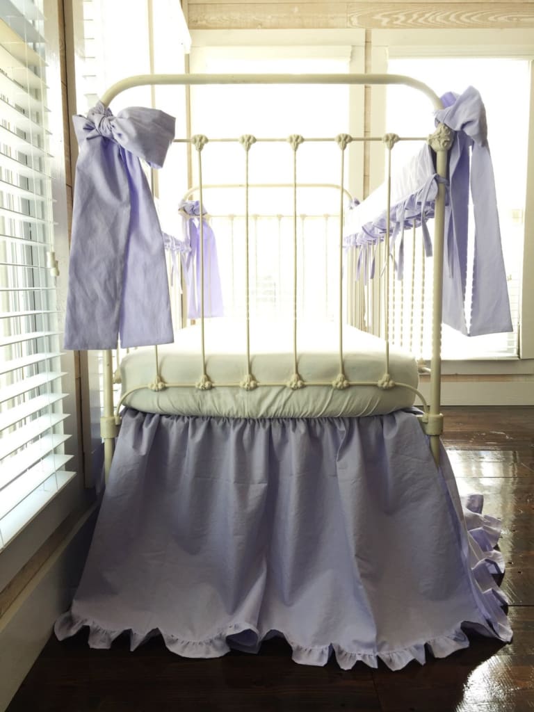 Lavender Ruffled Crib Bedding Set with Rail Covers, Skirt & Bows handmade heirloom nursery - High Cotton Textile