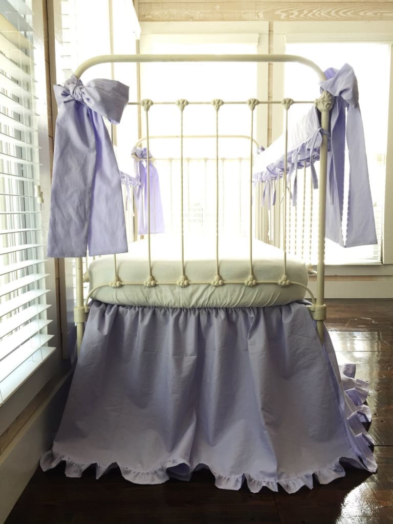 Lavender Ruffled Crib Rail Cover Set handmade heirloom nursery - High Cotton Textile