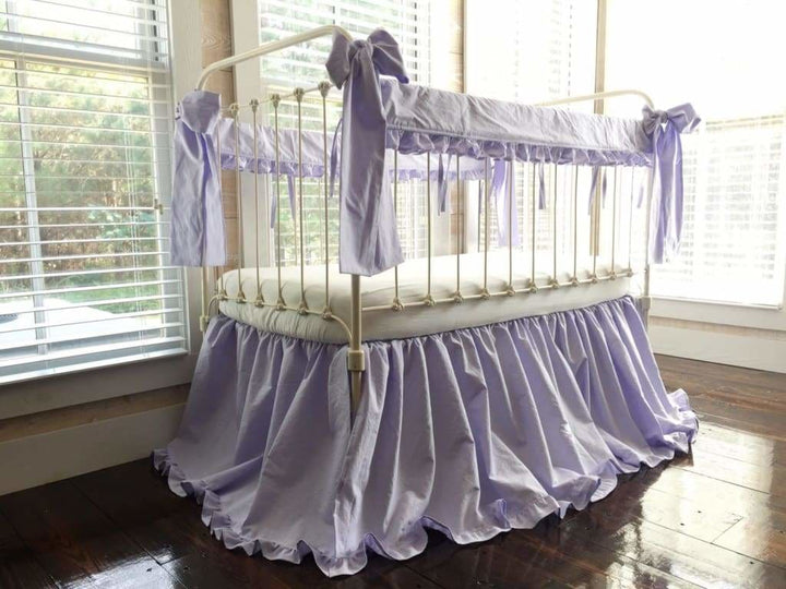 Lavender Ruffled Crib Rail Cover Set handmade heirloom nursery - High Cotton Textile