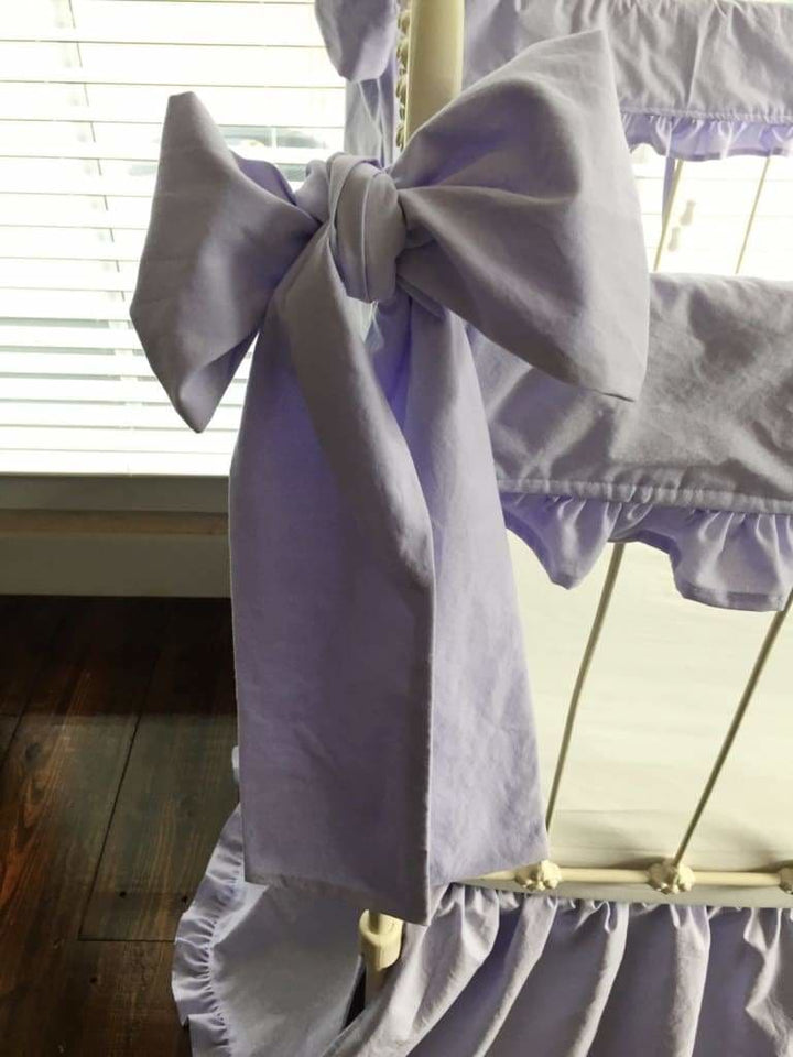 Lavender Ruffled Crib Rail Cover Set handmade heirloom nursery - High Cotton Textile