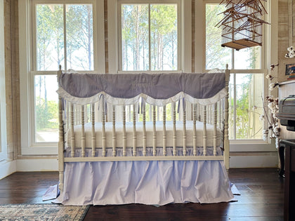 Lavender Scalloped Crib Rail Cover & Farmhouse Skirt Set | Personalized Baby Girl Nursery Bedding handmade heirloom nursery - High Cotton Textile
