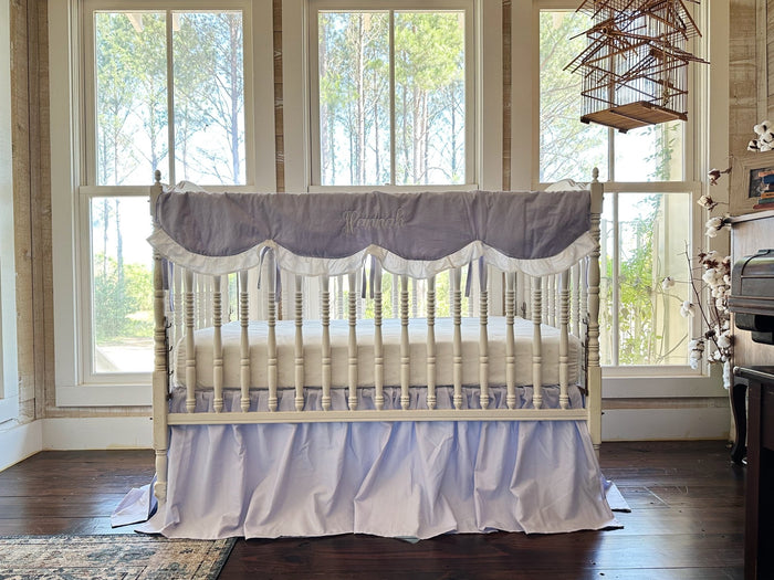 Lavender Scalloped Crib Rail Cover & Farmhouse Skirt Set | Personalized Baby Girl Nursery Bedding handmade heirloom nursery - High Cotton Textile