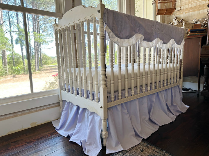 Lavender Scalloped Crib Rail Cover & Farmhouse Skirt Set | Personalized Baby Girl Nursery Bedding handmade heirloom nursery - High Cotton Textile