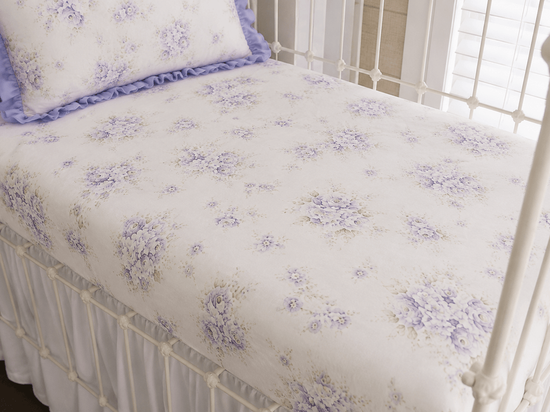 Lavender Shabby Chic Floral fitted crib sheet in 100% washed cotton, handmade to order in Alabama