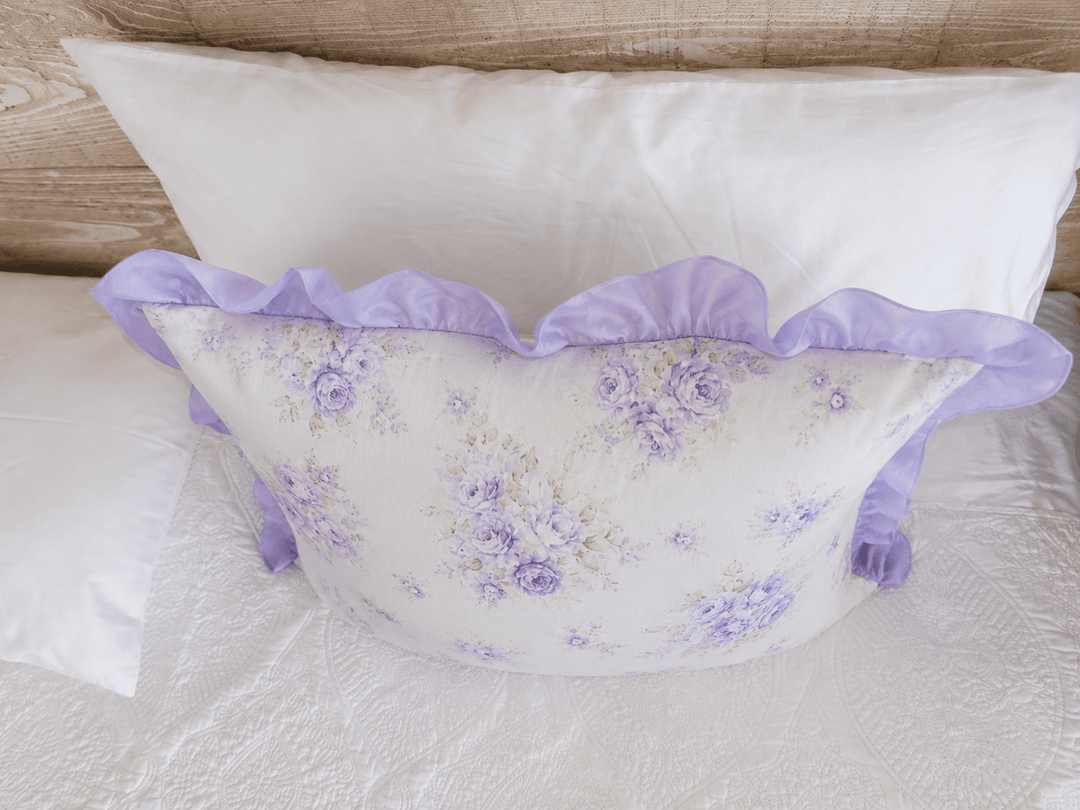 Lavender Shabby Chic Floral ruffled euro pillow sham, handmade to order in our Alabama studio