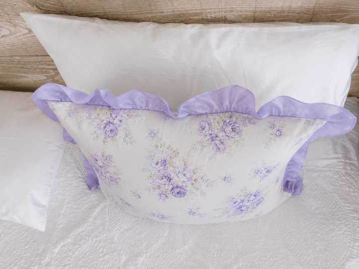 Lavender Shabby Chic Floral ruffled euro pillow sham, handmade to order in our Alabama studio
