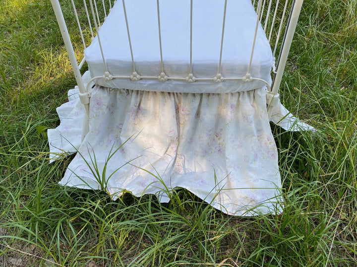 Lavender Shabby Chic Vintage Floral Farmhouse Crib Skirt handmade heirloom nursery - High Cotton Textile