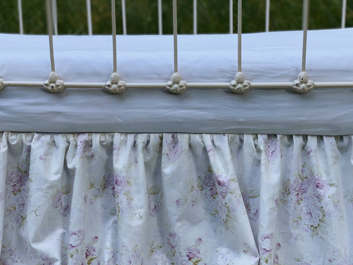 Lavender Shabby Chic Vintage Floral Farmhouse Crib Skirt handmade heirloom nursery - High Cotton Textile