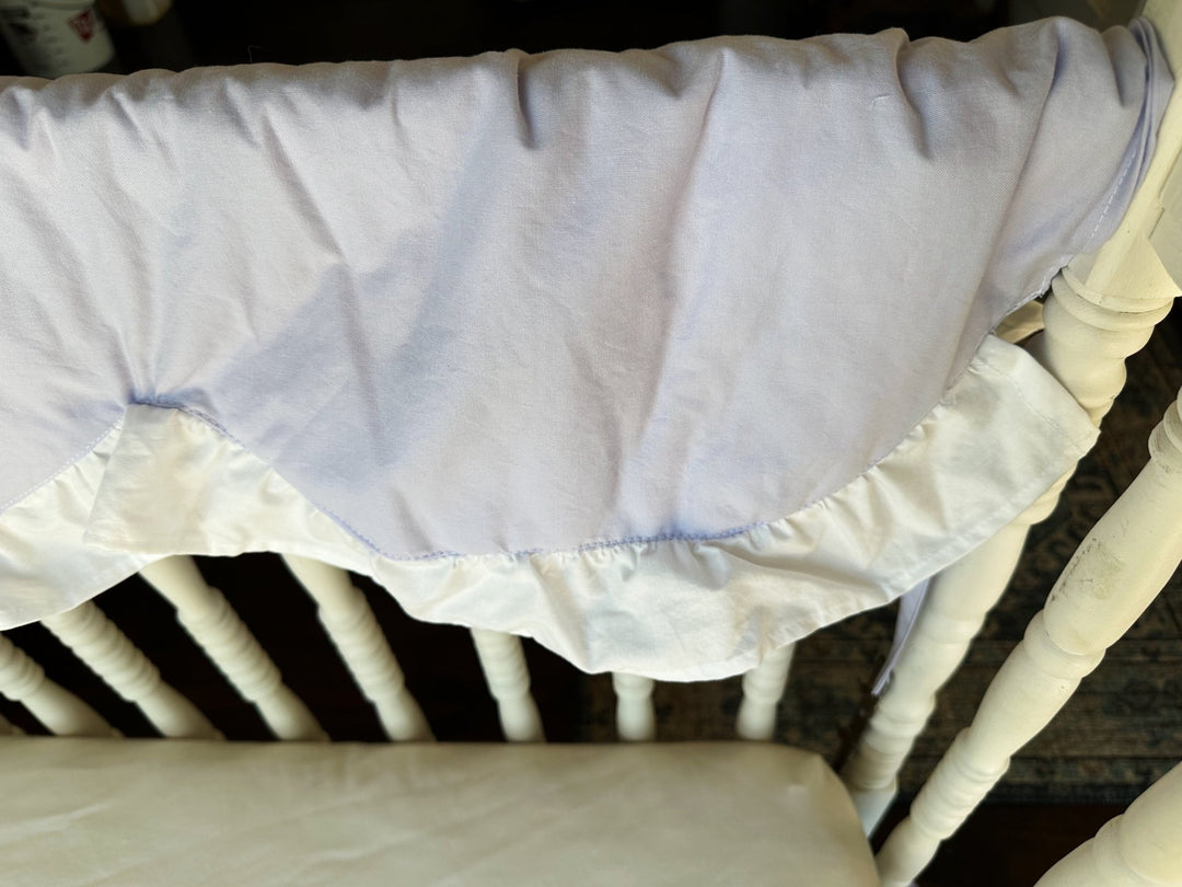 Lavender & White Ruffled Crib Rail Cover | Scallop Personalized Baby Girl Nursery | Teething Guard | Handmade handmade heirloom nursery - High Cotton Textile