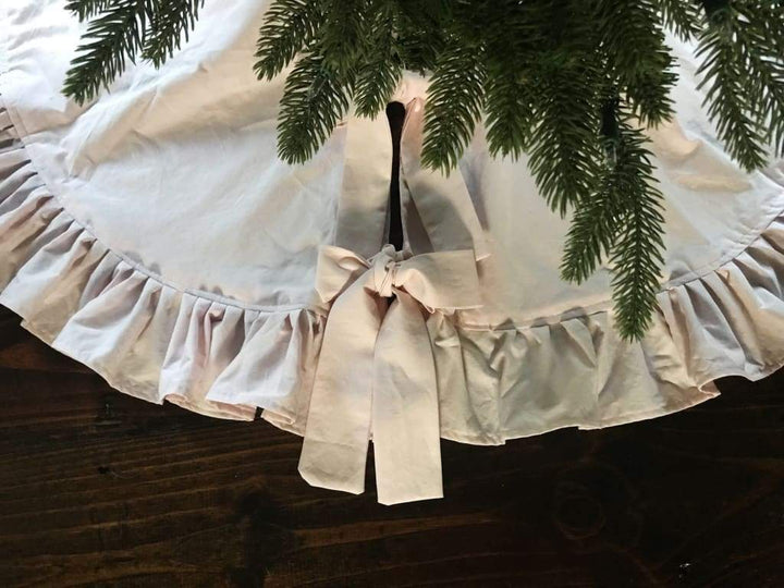 Light Pink Ruffle Christmas Tree Skirt handmade heirloom nursery - High Cotton Textile