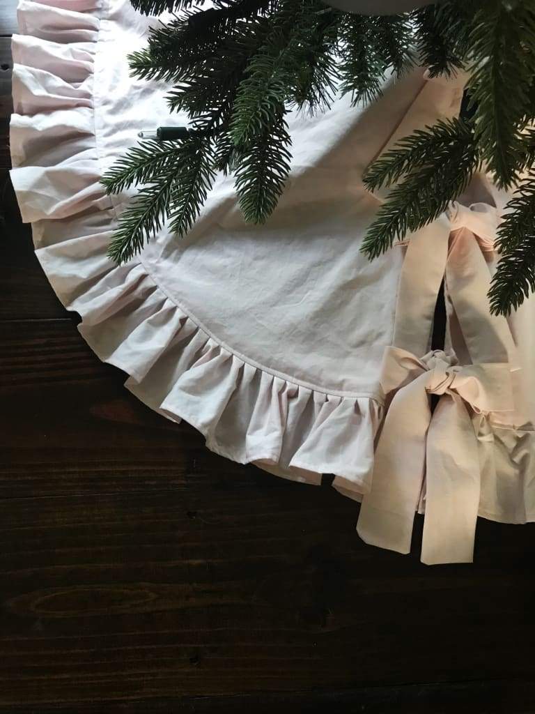 Light Pink Ruffle Christmas Tree Skirt handmade heirloom nursery - High Cotton Textile