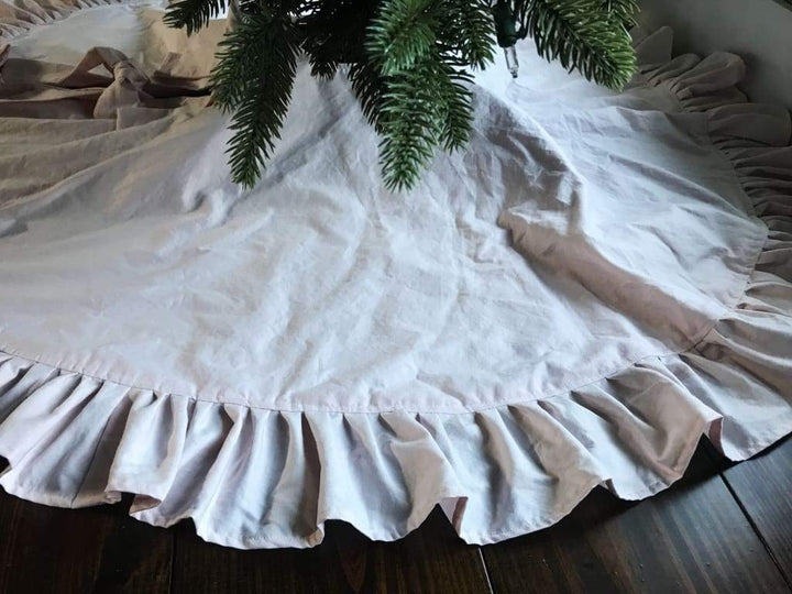 Light Pink Ruffle Christmas Tree Skirt handmade heirloom nursery - High Cotton Textile