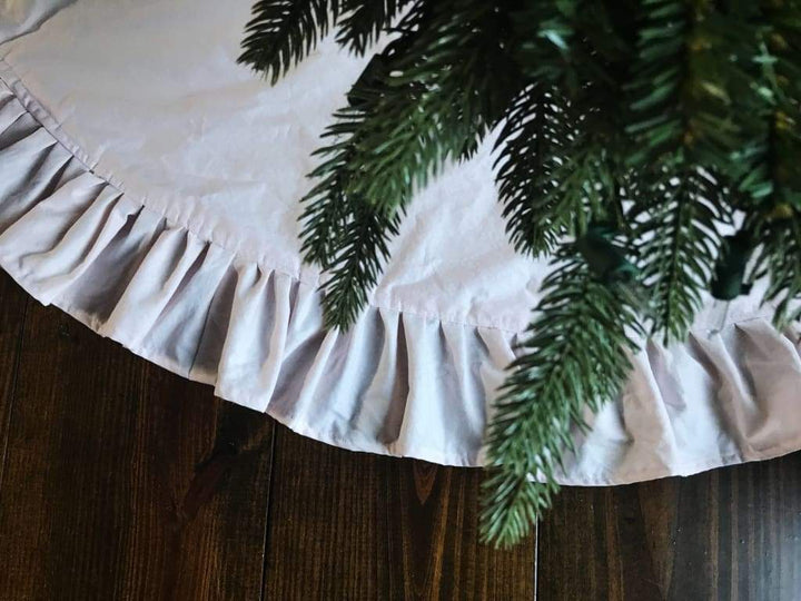 Light Pink Ruffle Christmas Tree Skirt handmade heirloom nursery - High Cotton Textile