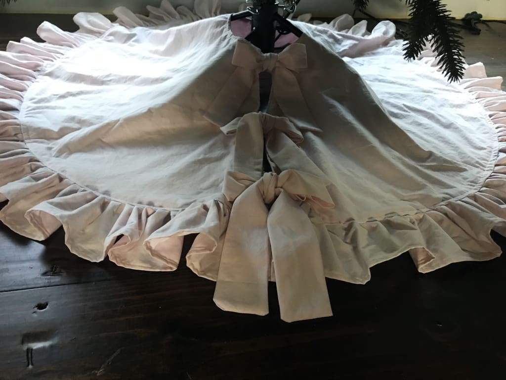 Light Pink Ruffle Christmas Tree Skirt handmade heirloom nursery - High Cotton Textile