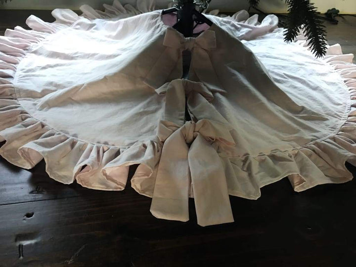 Light Pink Ruffle Christmas Tree Skirt handmade heirloom nursery - High Cotton Textile