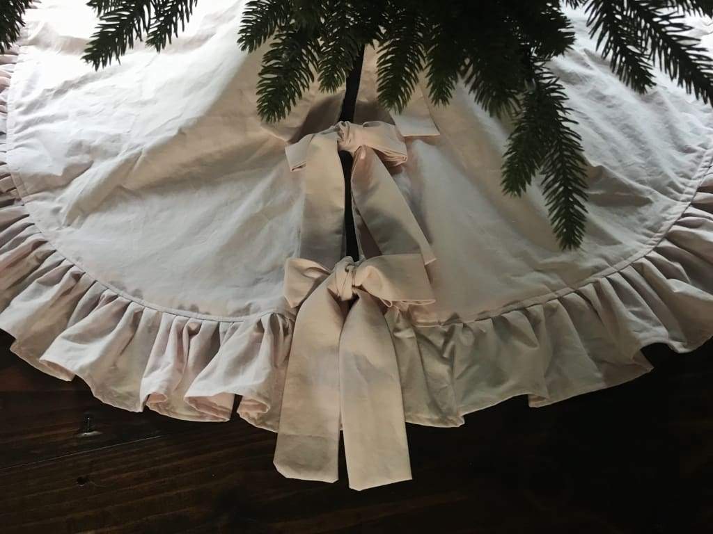 Light Pink Ruffle Christmas Tree Skirt handmade heirloom nursery - High Cotton Textile