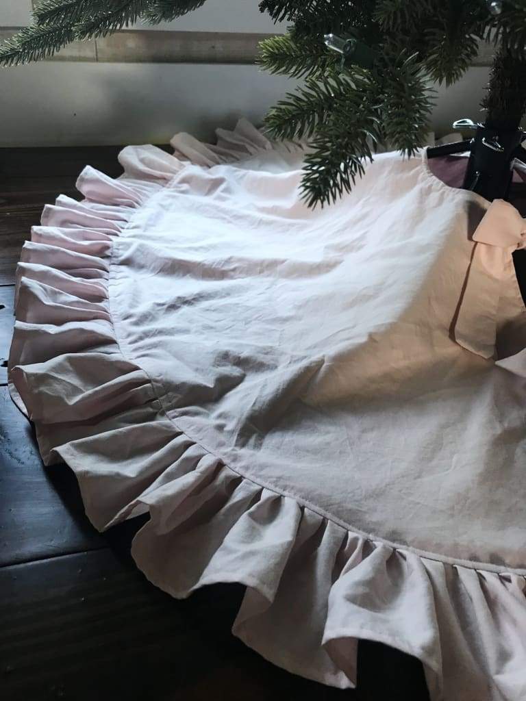 Light Pink Ruffle Christmas Tree Skirt handmade heirloom nursery - High Cotton Textile
