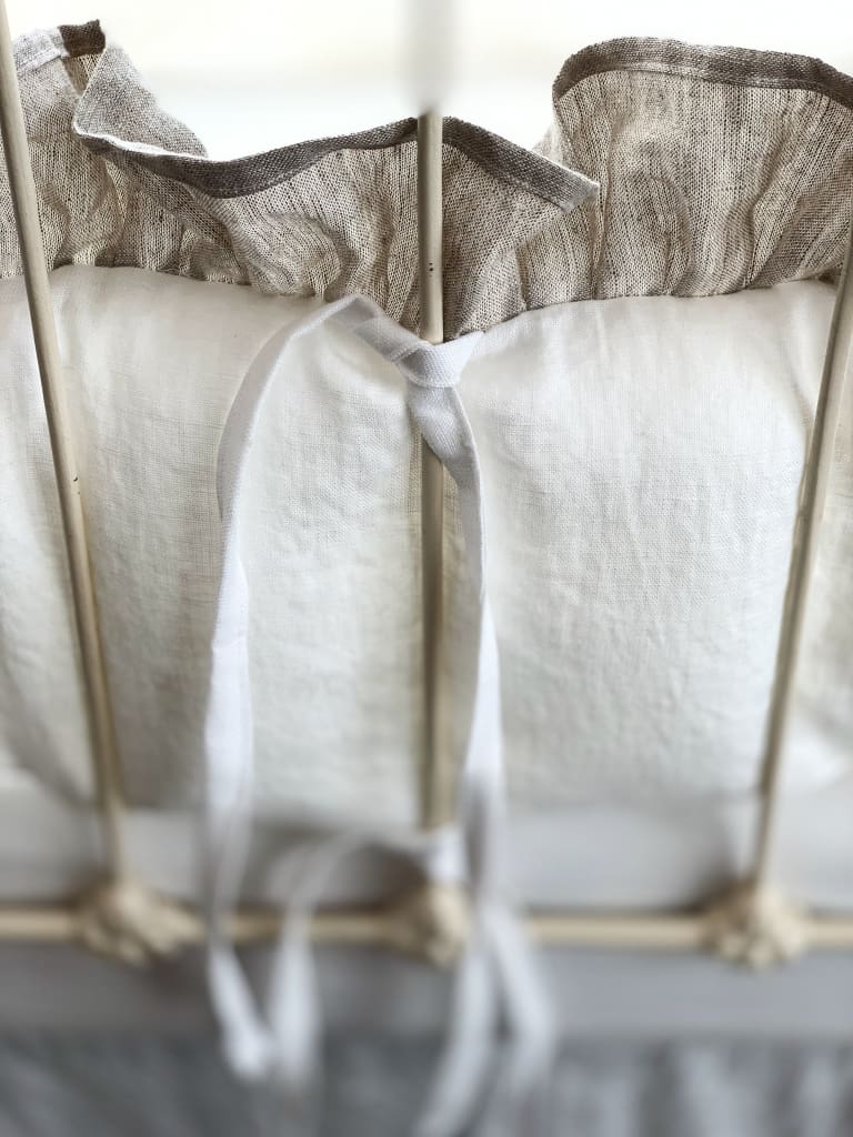 Linen Crib Liners in White and Oatmeal - High Cotton Textile 