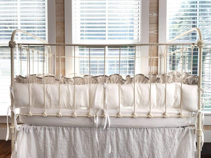 Linen Crib Liners in White and Oatmeal - High Cotton Textile 