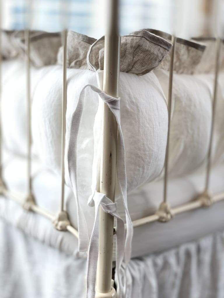 Linen Crib Liners in White and Oatmeal - High Cotton Textile 