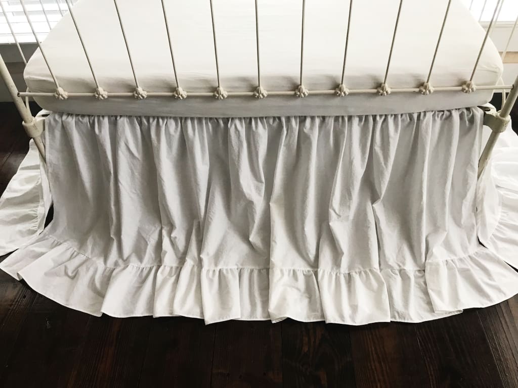 Long White Ruffle Baby Crib Skirt handmade heirloom nursery - High Cotton Textile