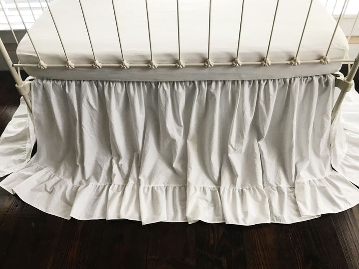 Long White Ruffle Baby Crib Skirt handmade heirloom nursery - High Cotton Textile