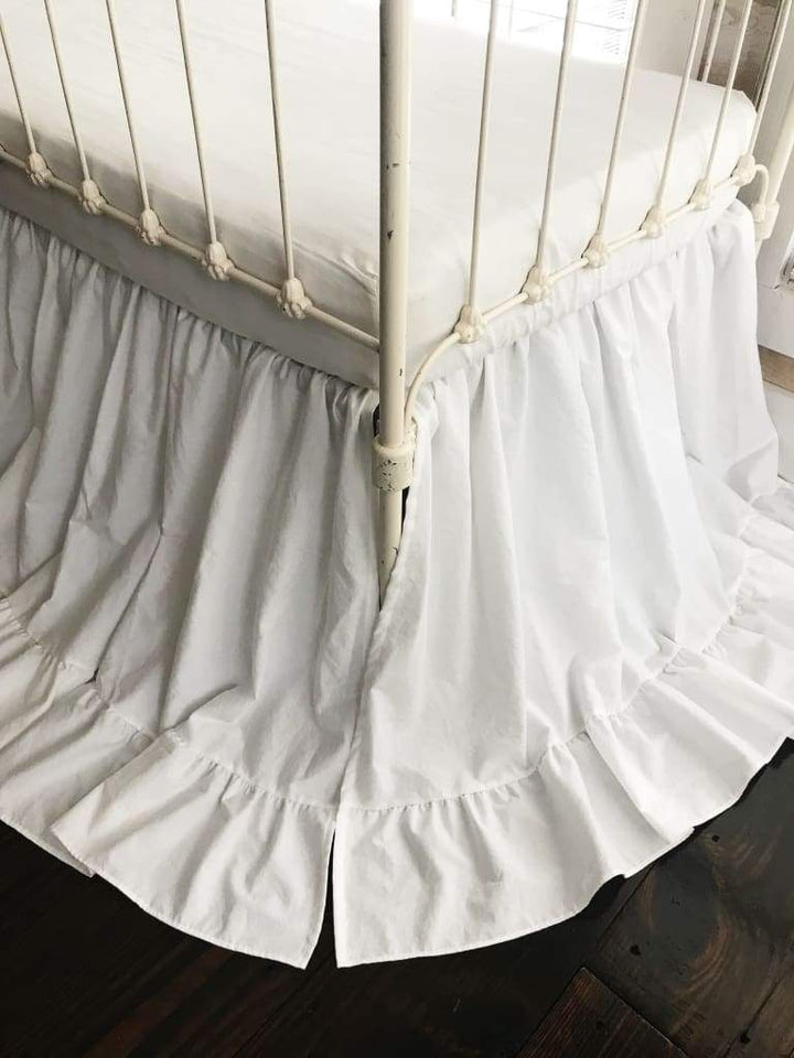 Long White Ruffle Baby Crib Skirt handmade heirloom nursery - High Cotton Textile