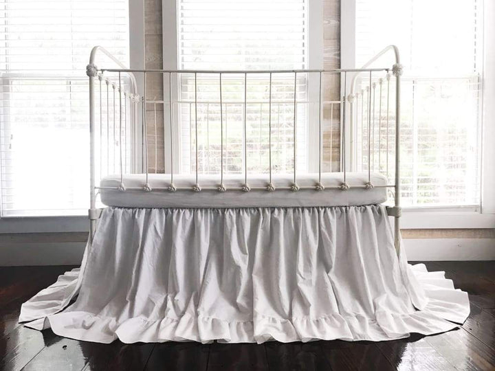 Long White Ruffle Baby Crib Skirt handmade heirloom nursery - High Cotton Textile