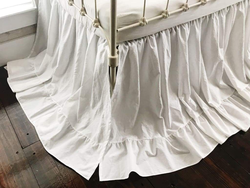 Long White Ruffle Baby Crib Skirt handmade heirloom nursery - High Cotton Textile