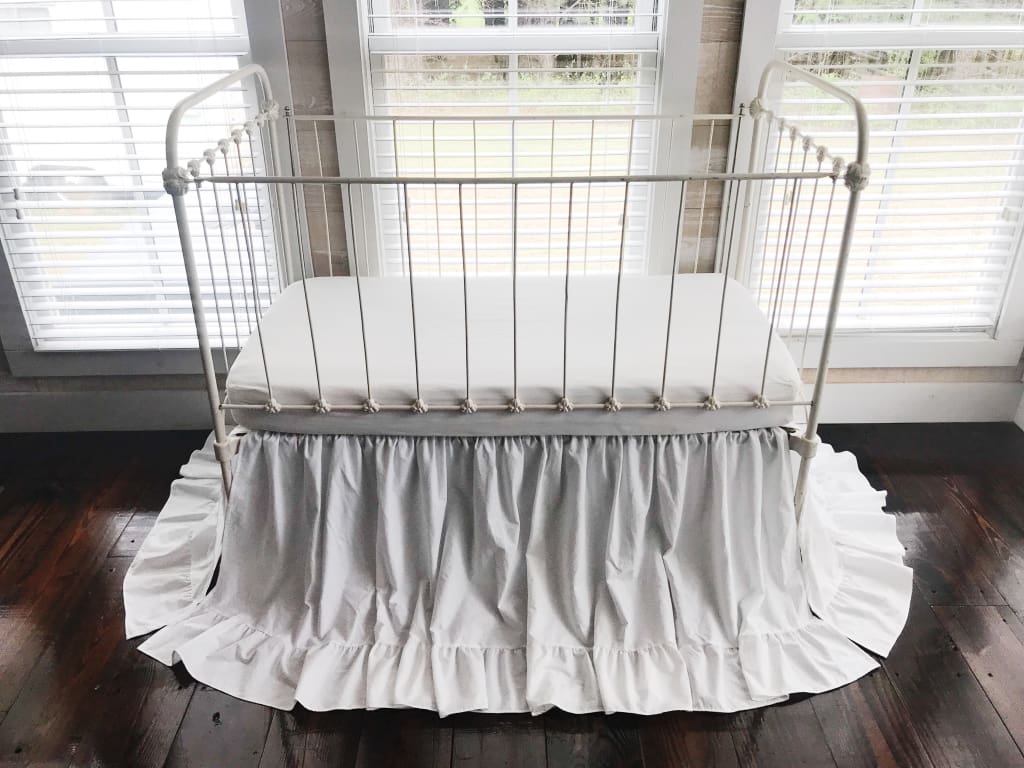 Long White Ruffle Baby Crib Skirt handmade heirloom nursery - High Cotton Textile