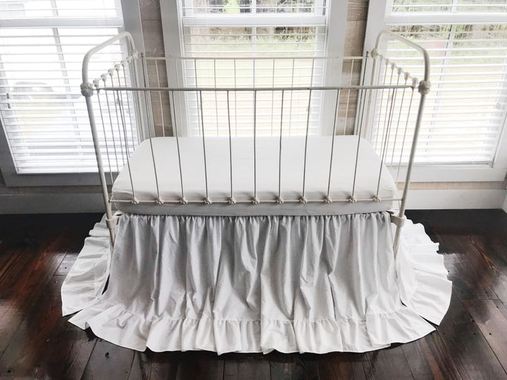 Long White Ruffle Baby Crib Skirt handmade heirloom nursery - High Cotton Textile