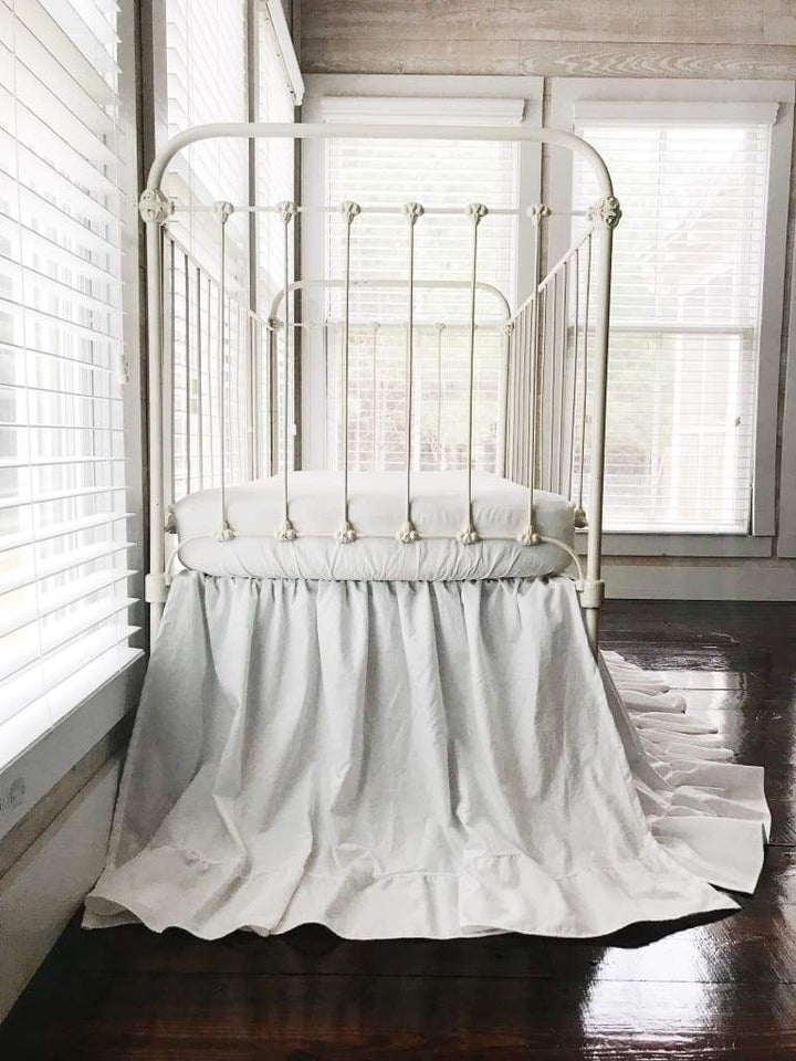 Long White Ruffle Baby Crib Skirt handmade heirloom nursery - High Cotton Textile